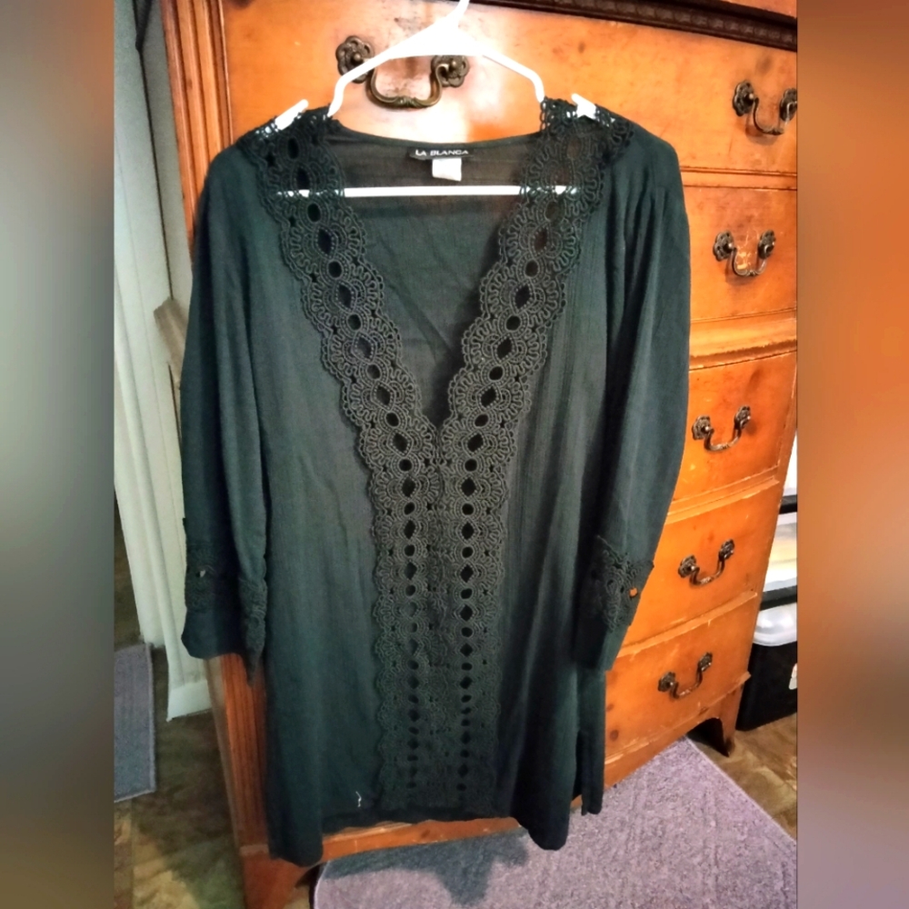 EUC La Blanca Black Tunic Swim Cover up Size Medium